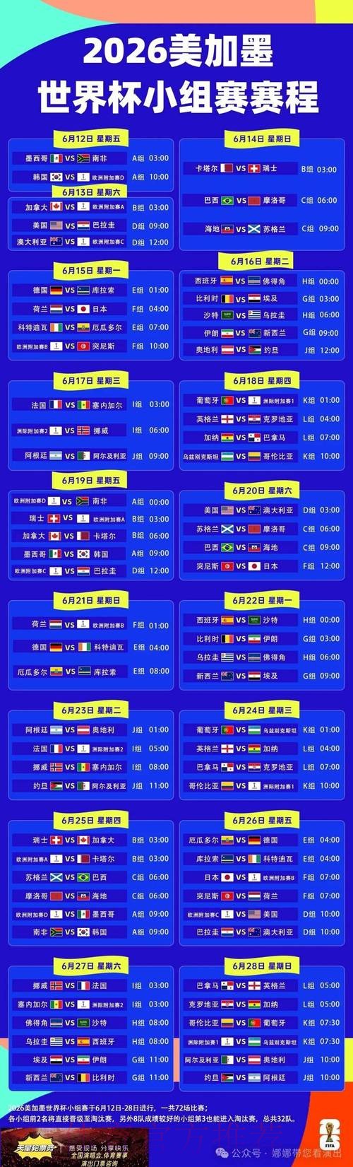 2026世界杯每日赛程一览观看指南怎么看